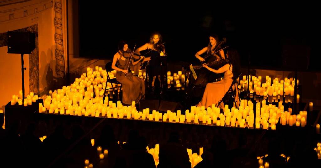 A string quartet performing at a Candlelight concert