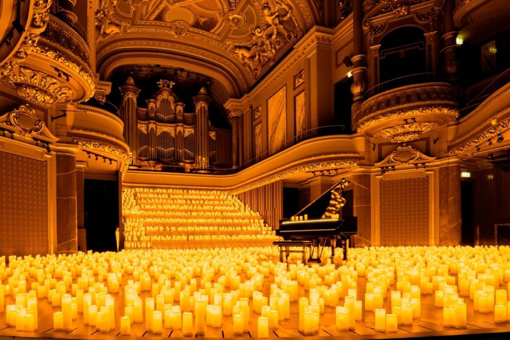 Victoria Hall in Geneva illuminated by thousands of candles