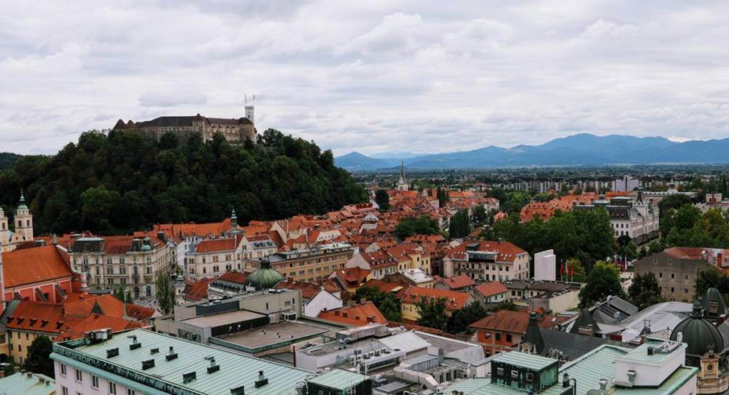 The capital city of Slovenia with Ljubljana Castle in the background.