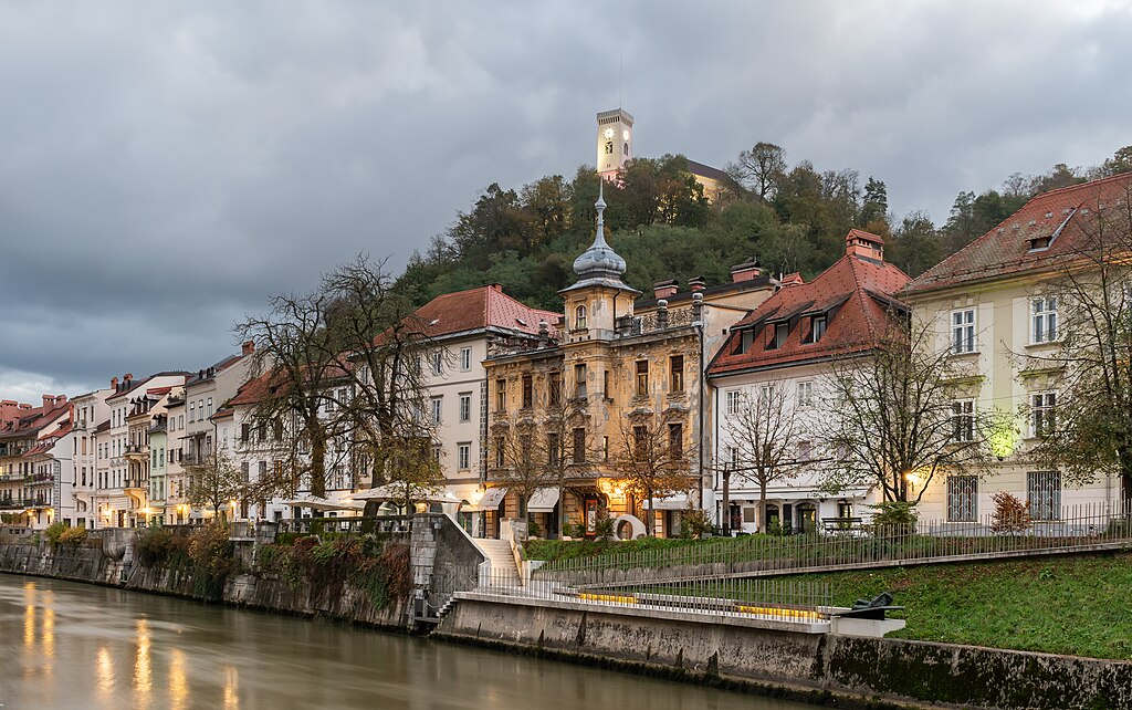 The capital city of Slovenia with Ljubljana Castle in the background.