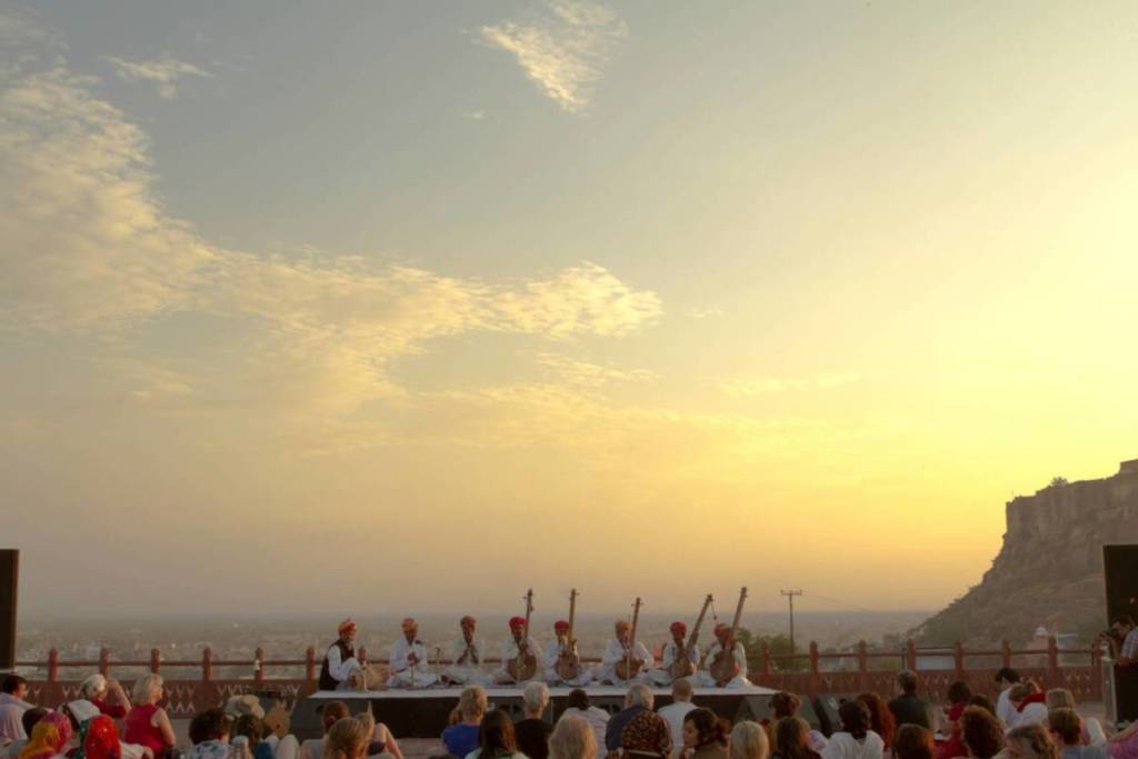 A shot of one of many Jodhpur RIFF 2025's performances taking place at sunset