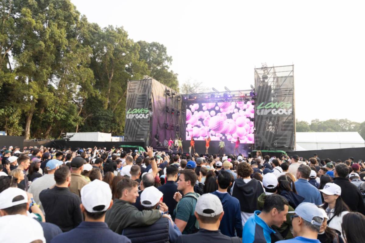 The LIV Golf stage lit up with the crowd going wild