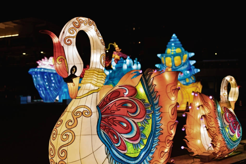 Light sculptures illuminate the night