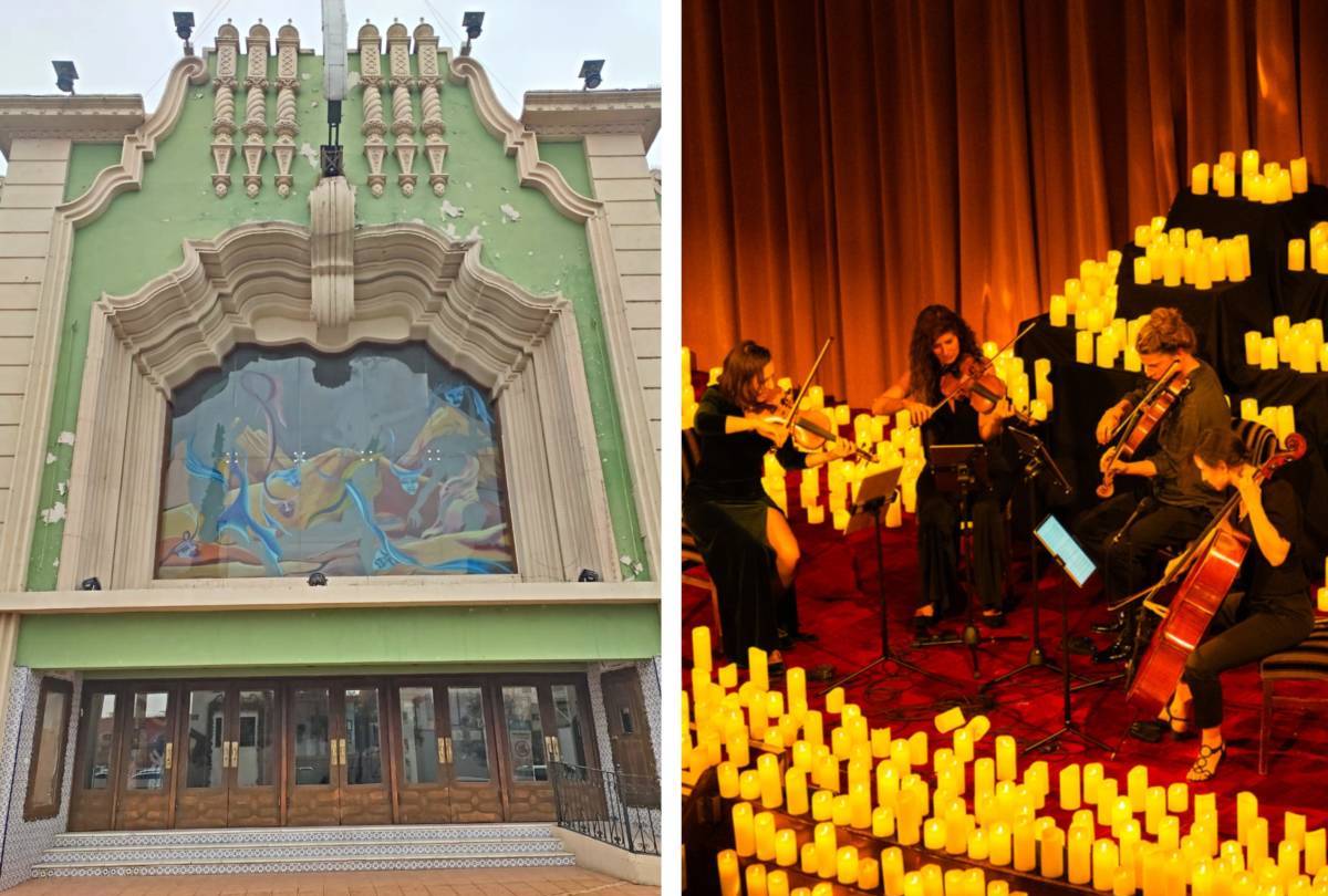Fachada Teatro de la Ciudad (izquierda) y concierto Candlelight (derecha)