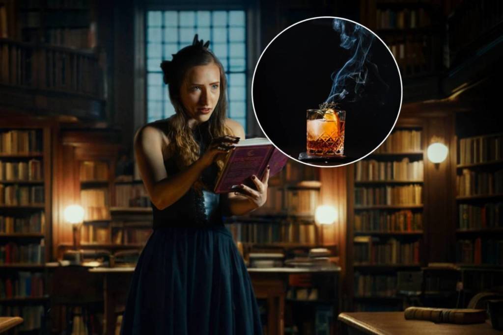 woman reading in dimly lit library