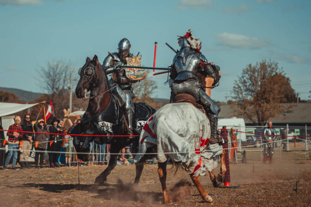 A shot of two competitors in the jousting tournament at the Medieval Festival.
