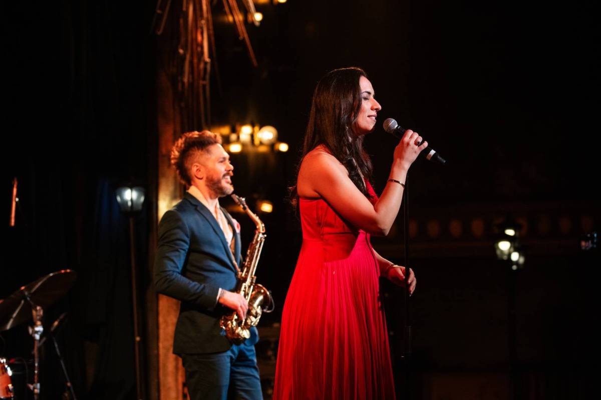 A singer and saxophonist performing at The Jazz Room