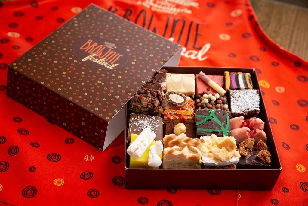 a take home box filled with brownie flavours