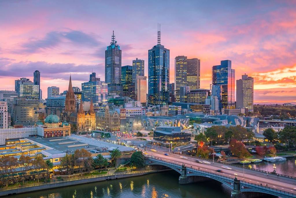 Melbourne skyline seen at twilight