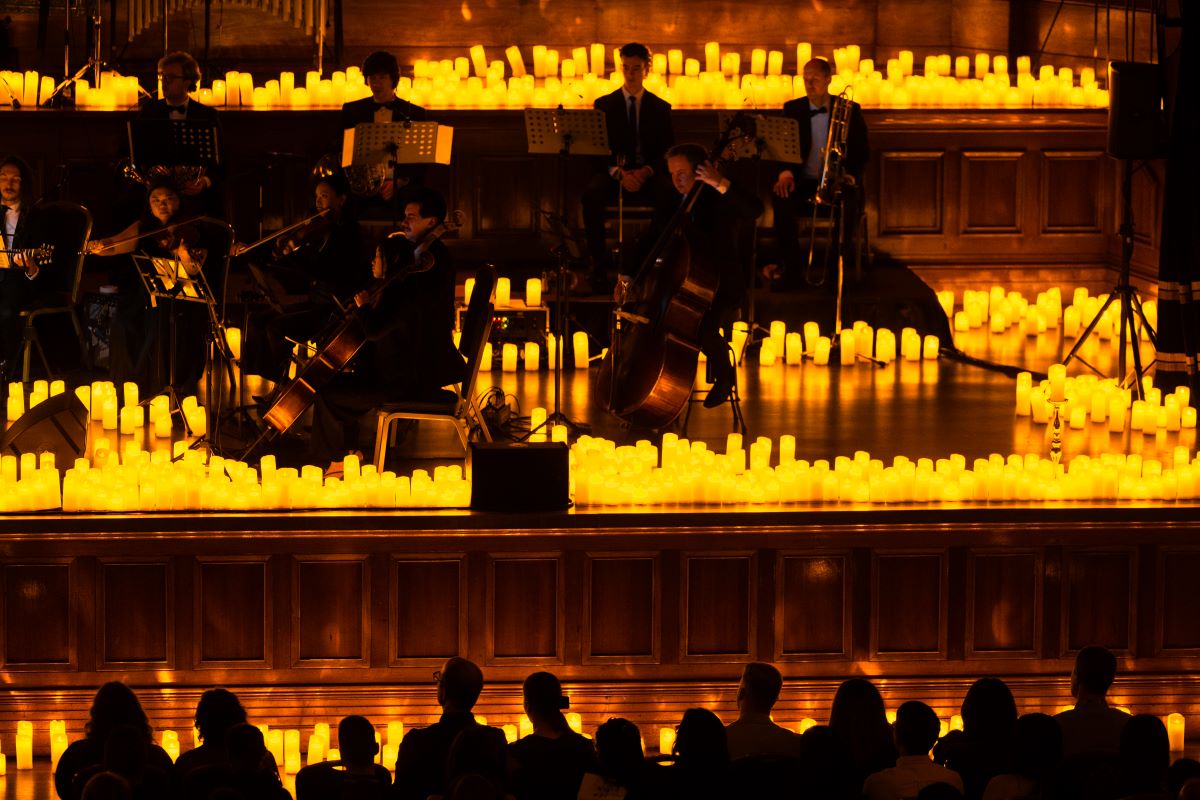 A string quartet performing at Melbourne Town Hall.