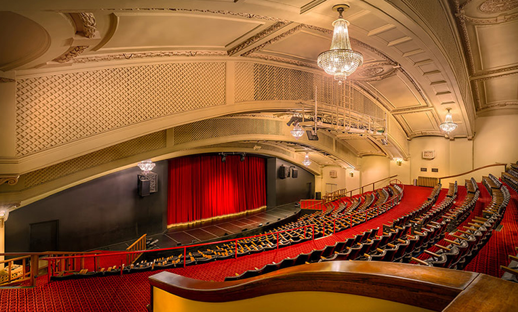 A wide shot of the stage inside the lavish National Theatre in Melbourne
