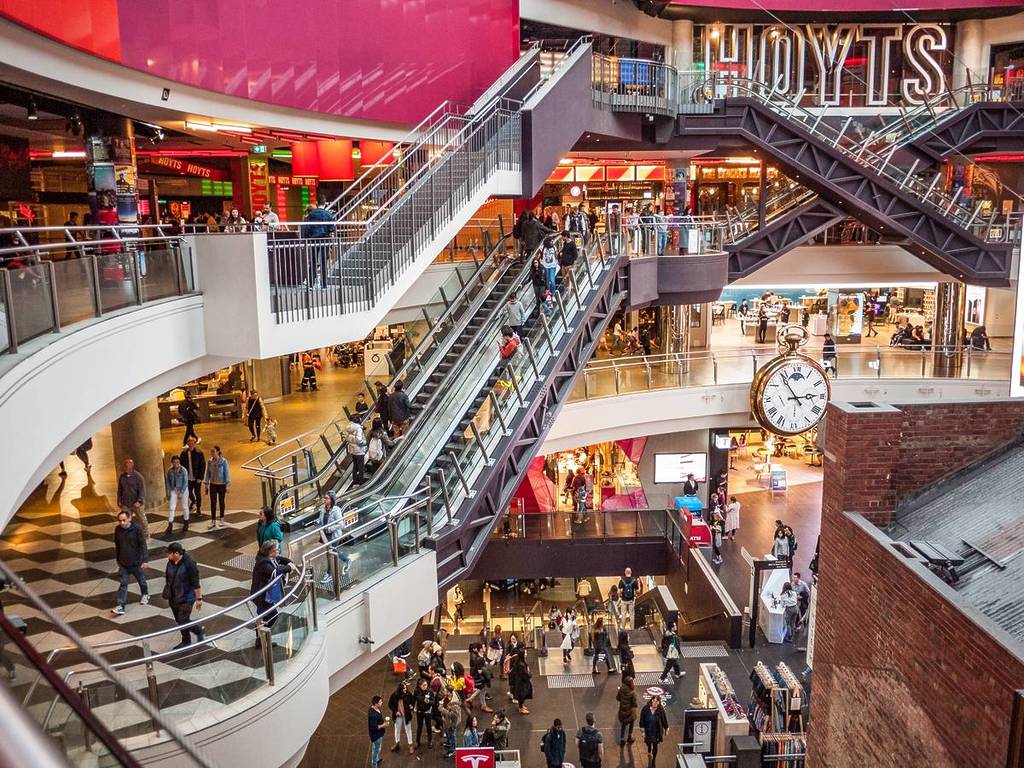 escalators leading up to the HOYTS cinema at Melbourne Central, where there will eventually be an IMAX