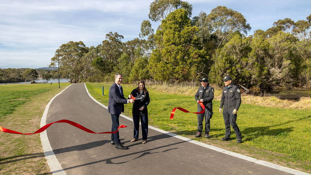 people opening the new walking shared use trails at Jells Park