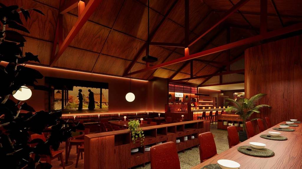 render of dining area for izakaya venue