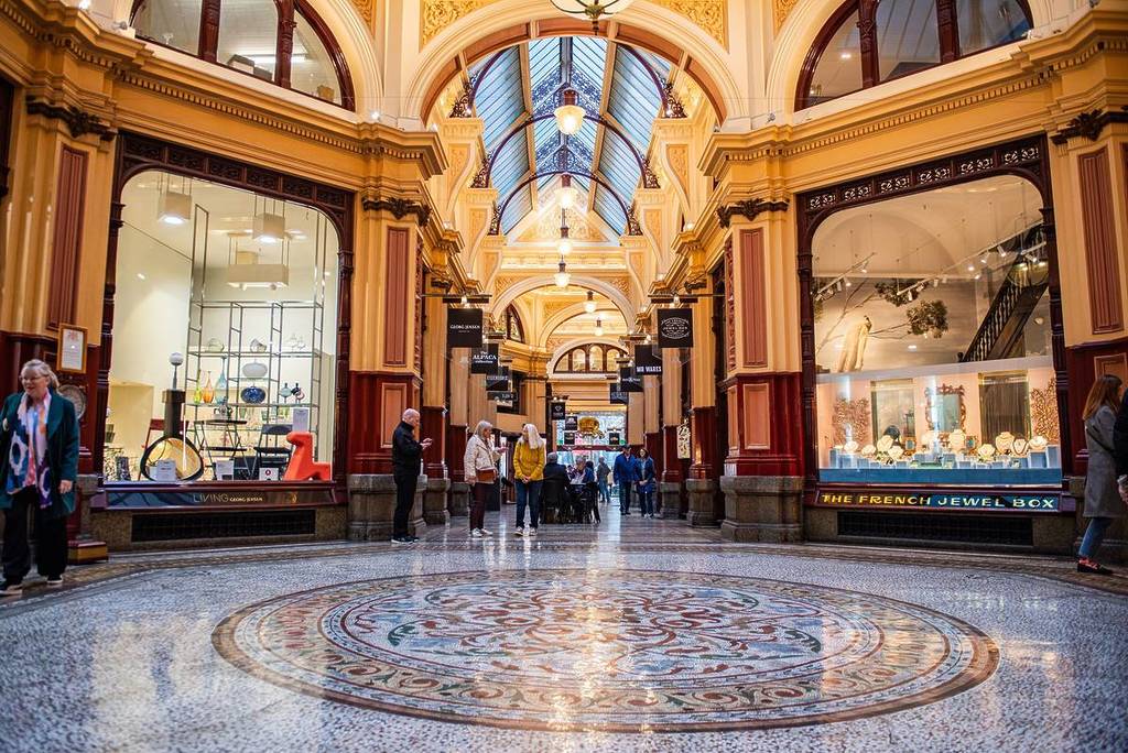 inside the polished halls of Block Arcade