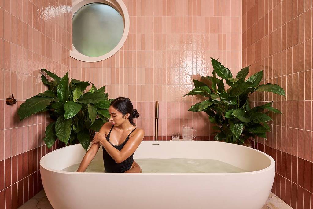 woman in private bathing area at Hepburn Bathhouse & Spa