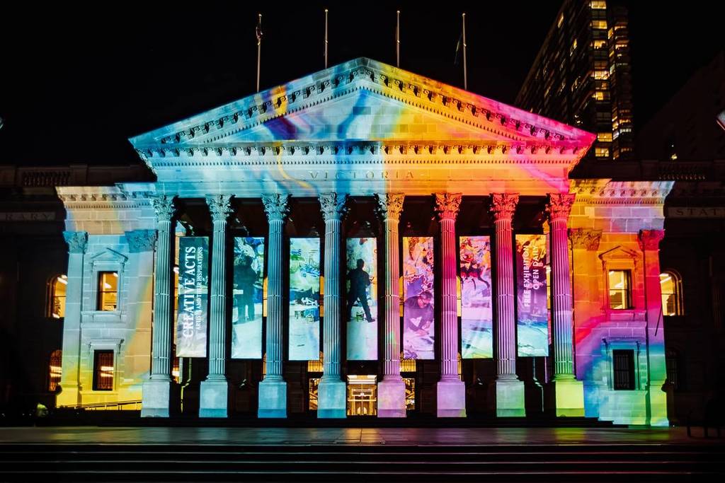 State Library Victoria lit up with projections