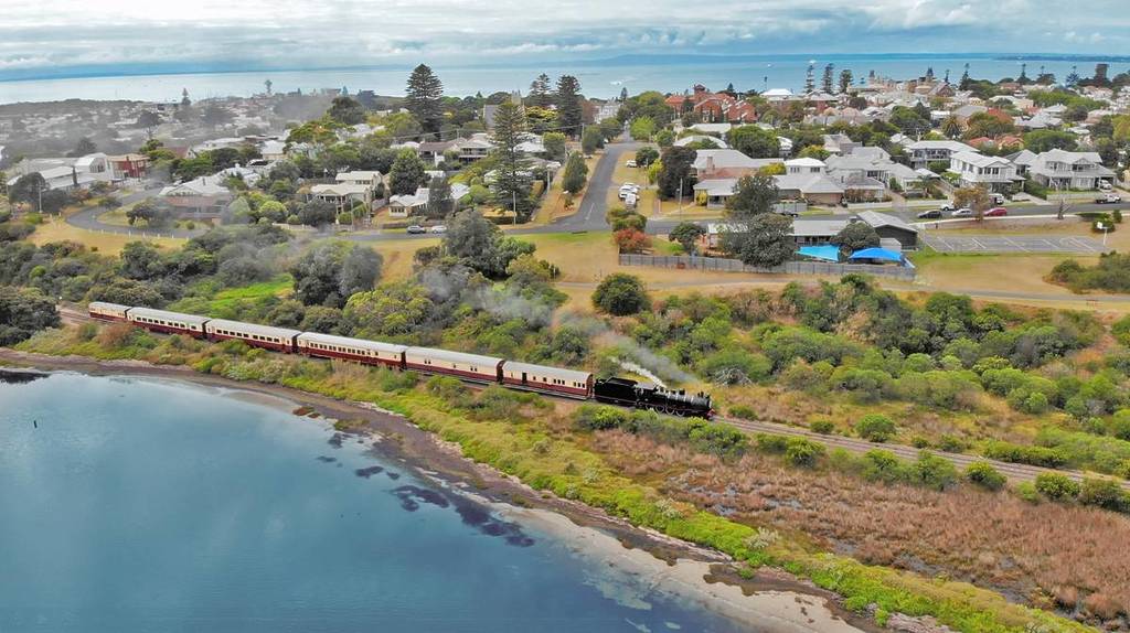 aerial view of The Blues Train and Queenscliff