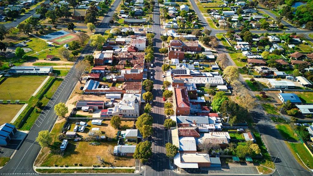 aerial view of main street and town area of Dunolly