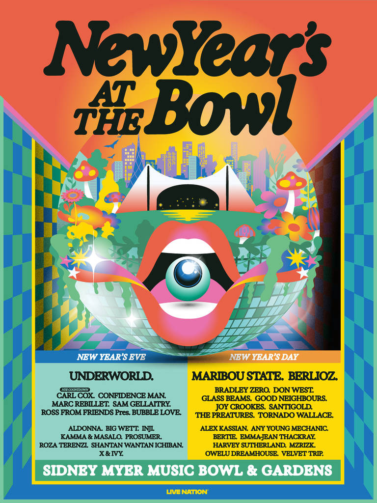 poster featuring the line up for New Year's at the Bowl