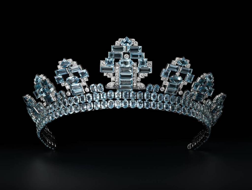 aquamarine, diamond and platinum Cartier tiara