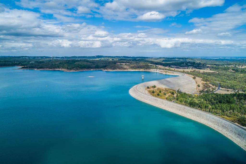 view from above of the water and surrounding area of Cardinia Reservoir Park