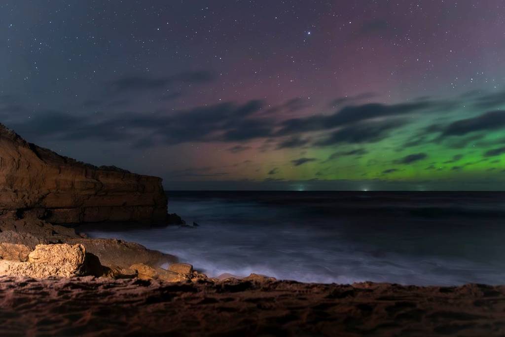 faint glimmer of aurora australis seen above Bells Beach