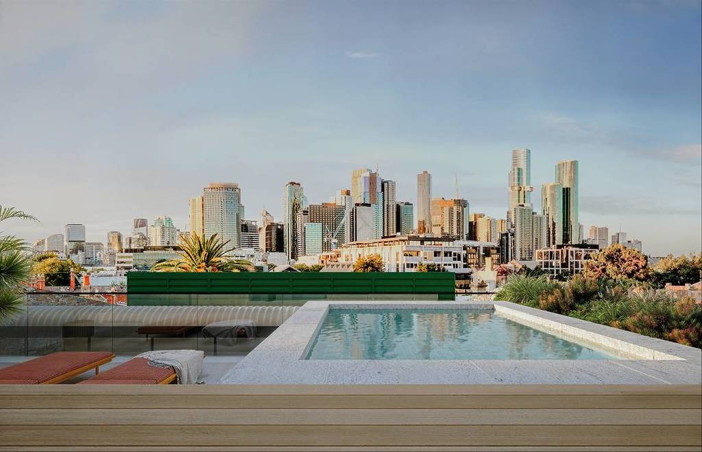 rooftop pool with view of Melbourne skyline at else Bathhouse