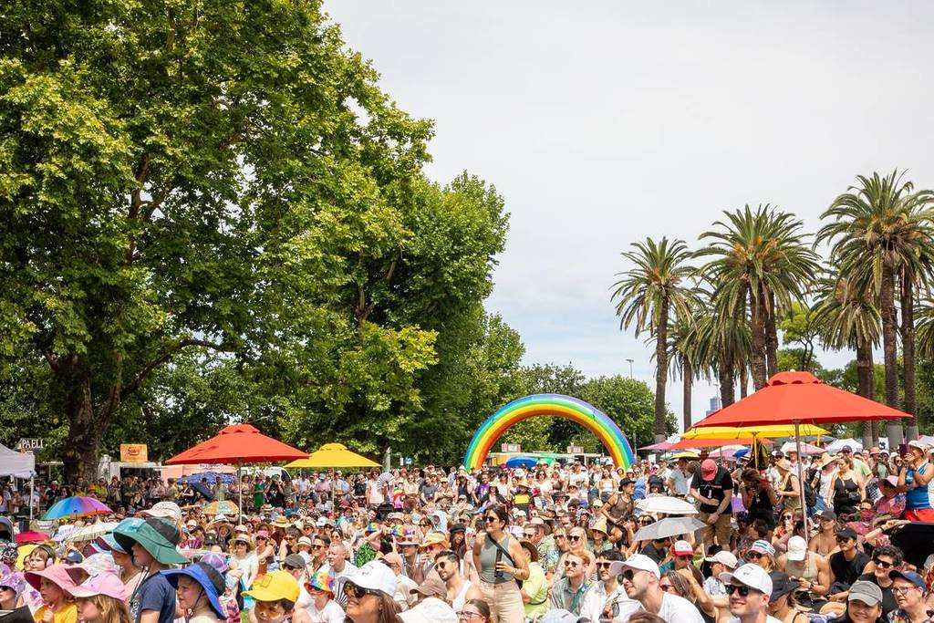 crowds in the garden at Midsumma Carnival