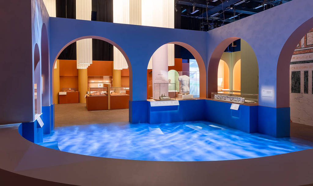 Roman Bathhouse section of the Rome exhibition at Melbourne Museum