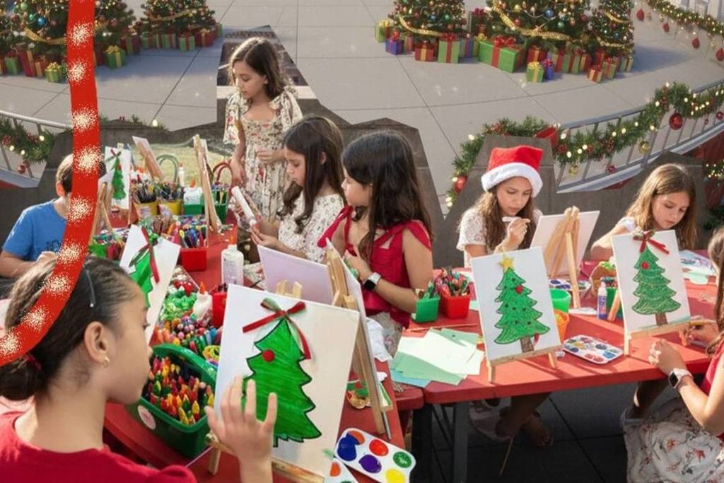 children painting Christmas trees