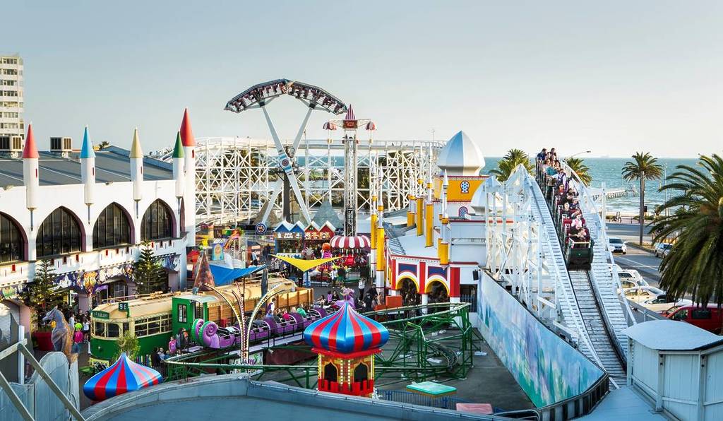 the rides at Luna park on a sunny day