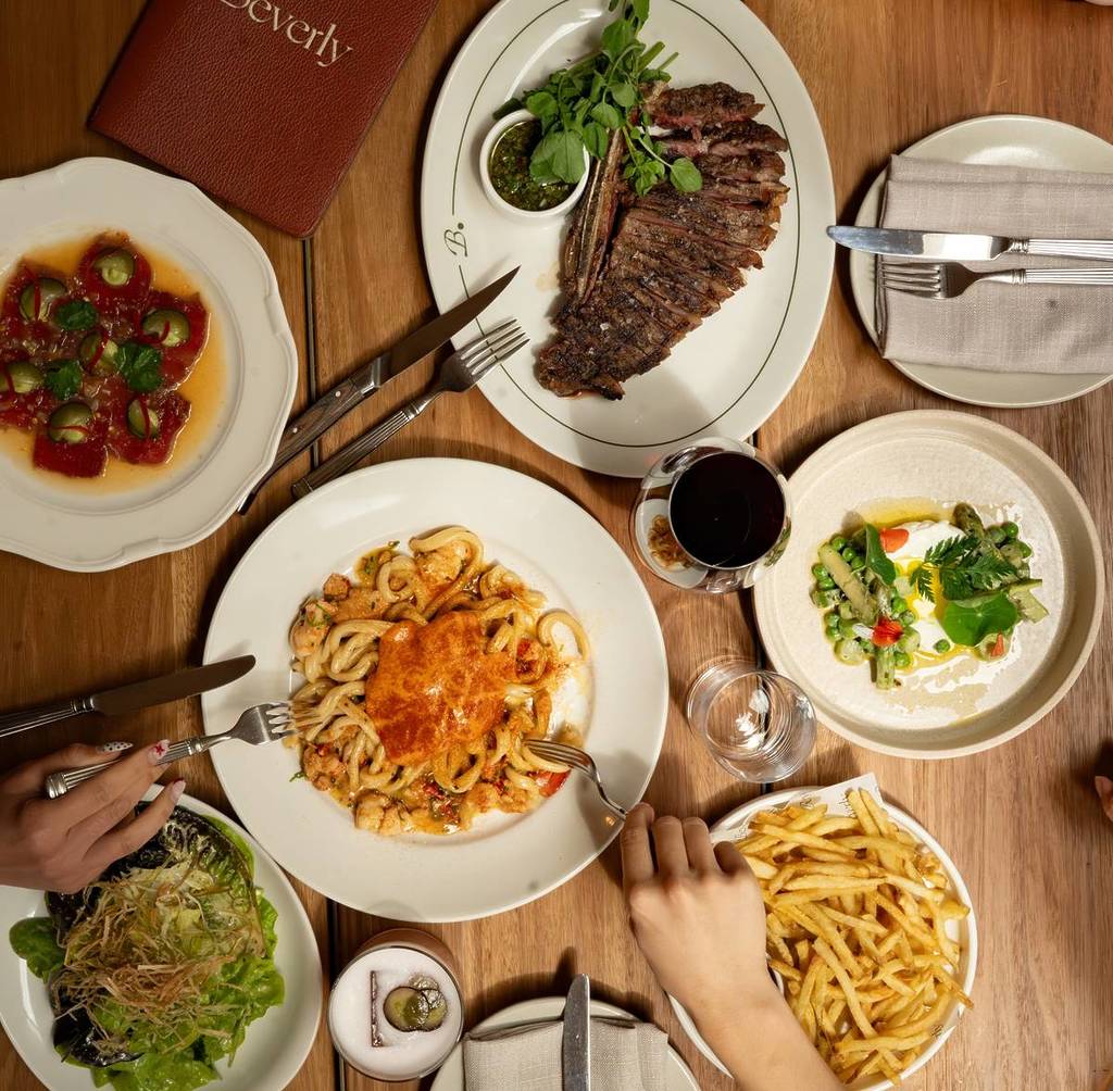 dishes like pasta and chips at Beverly