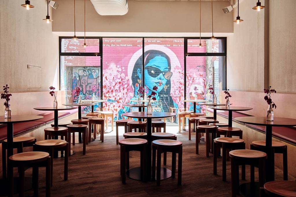 inside the restaurant Mr Miyagi, looking out to the street