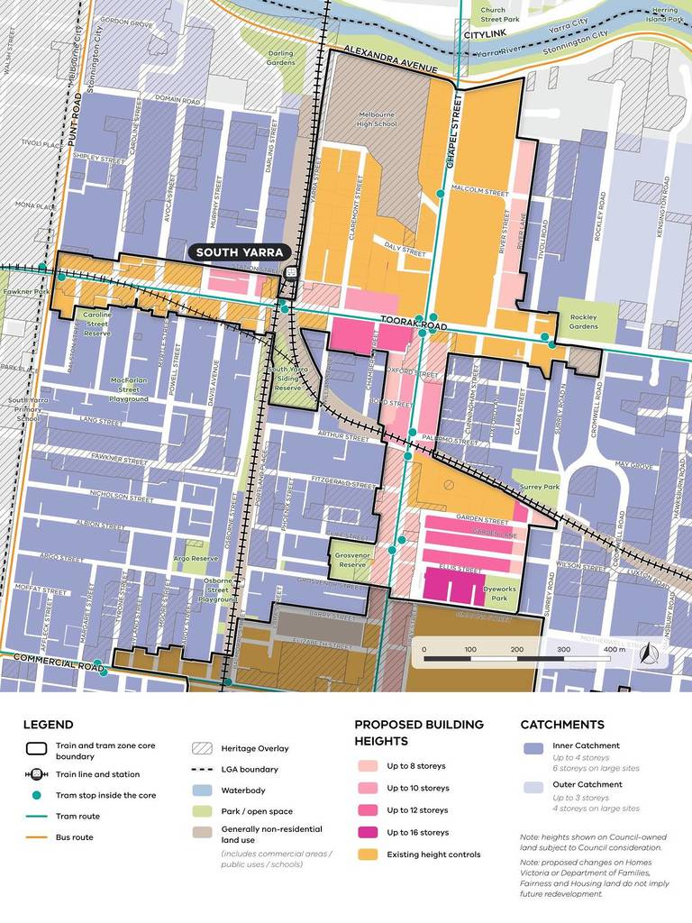 map showing proposed heights and boundary areas for South Yarra