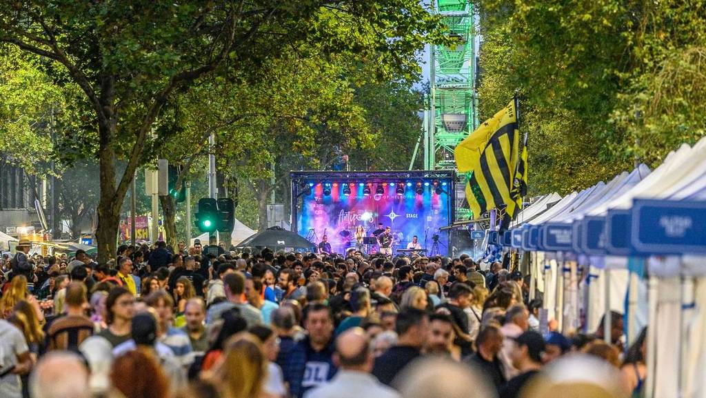 crowds at Antipodes Festival with a stage at the end of the street