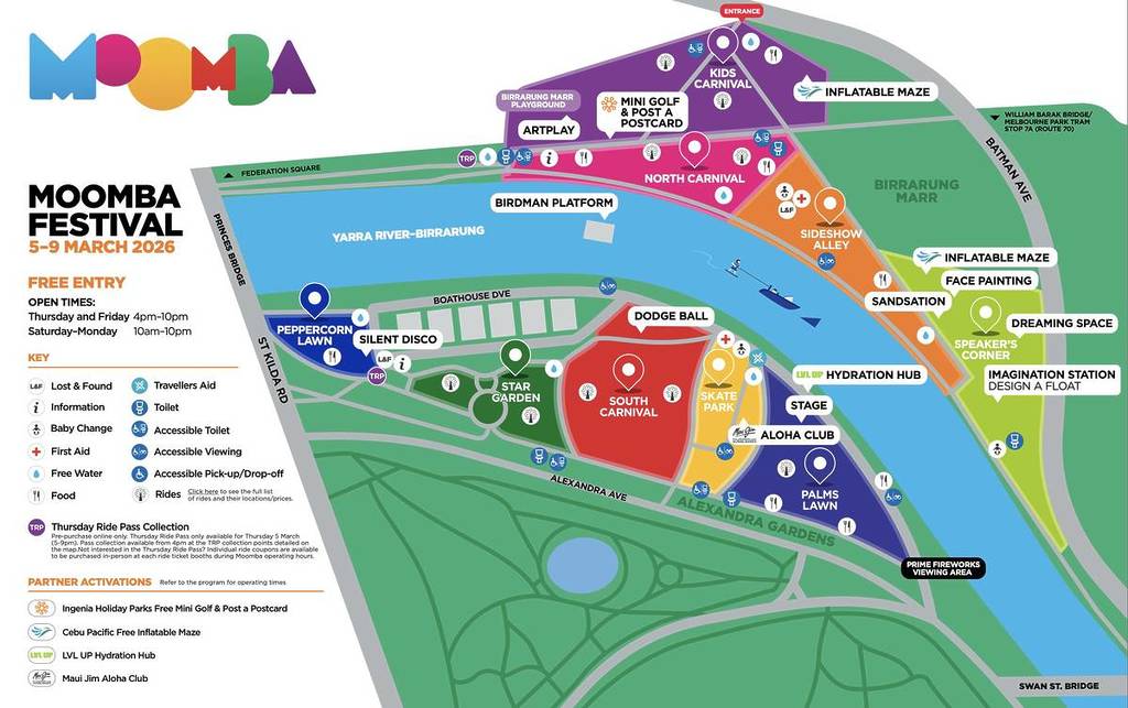 The map to Moomba festival Melbourne 2026