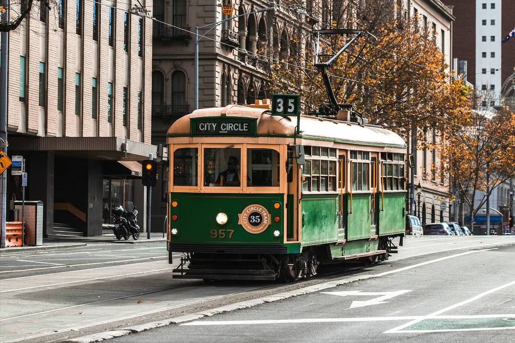 city circle tram moving through Melbourne city