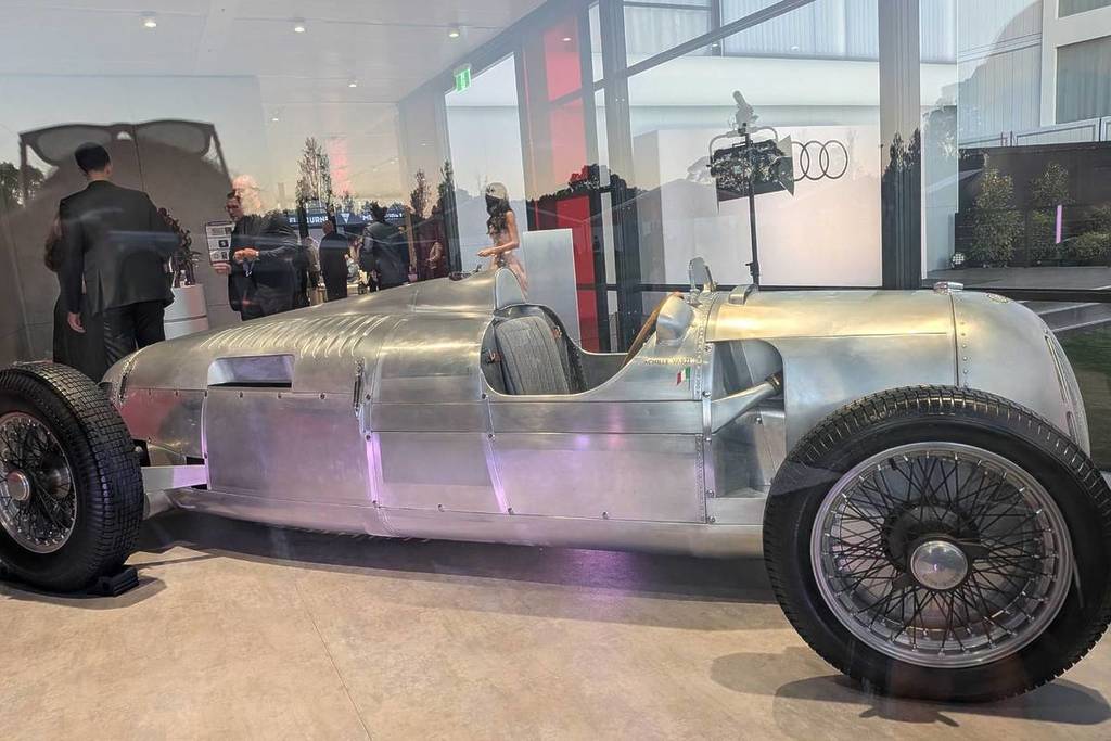 silver Audi on display