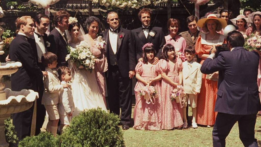 film still of wedding in The Godfather