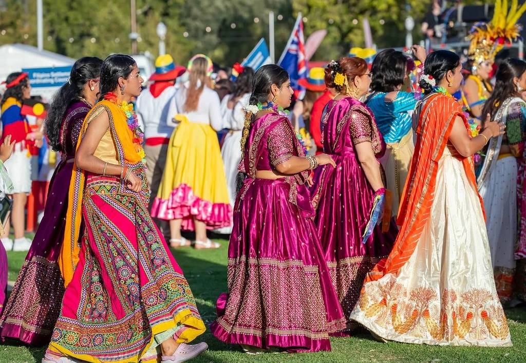 Indian women is traditional wear at a parade in Australia