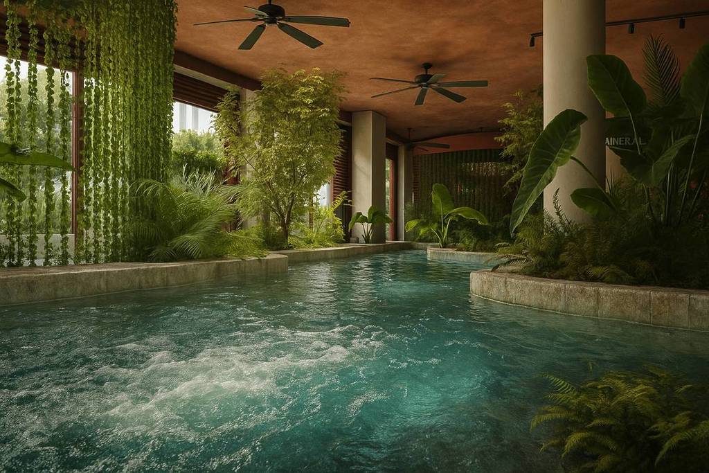 render of pool surrounded by greenery at Soak in South Melbourne