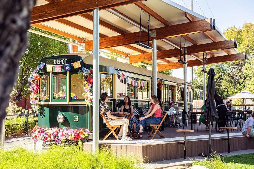 people sitting outside the Tram Cafe in Bendigo