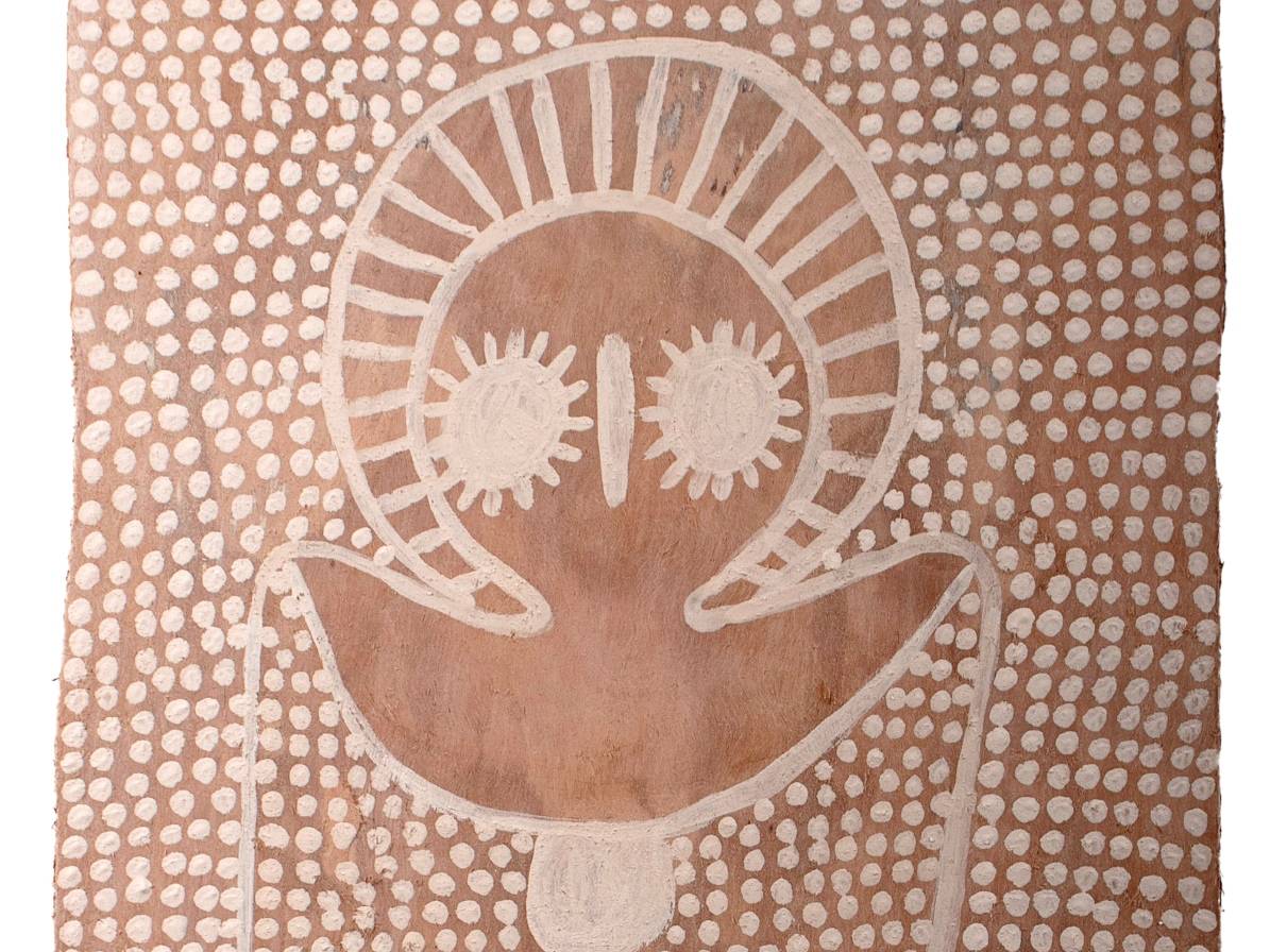 wandjina depiction by Angelina Karadada Boona on bark