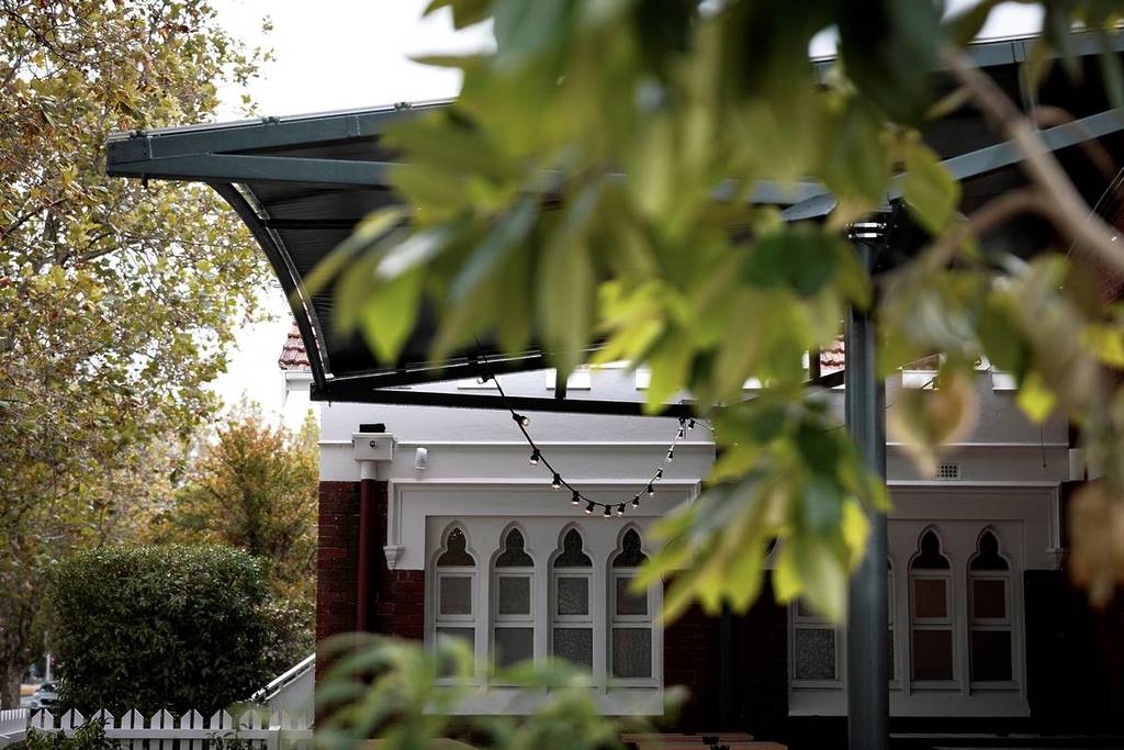 outside area of Trinity, looking towards the building