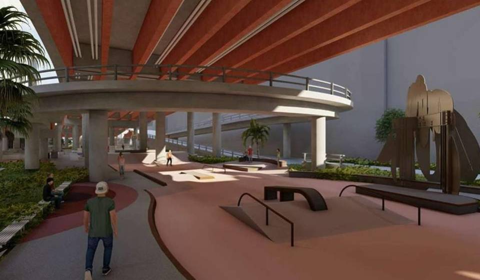 A 5,000 Square Metre Park With Greenery, Skate Rinks And Bouldering Walls Is Coming Underneath A Busy Overpass In Southbank