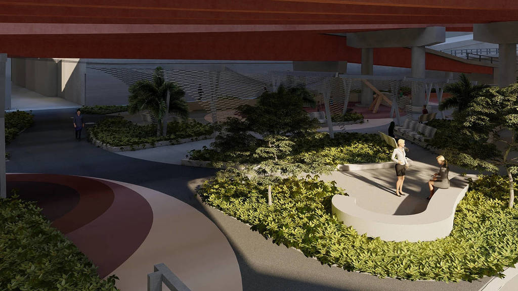 render of woman sitting and woman standing at the City Road Undercroft