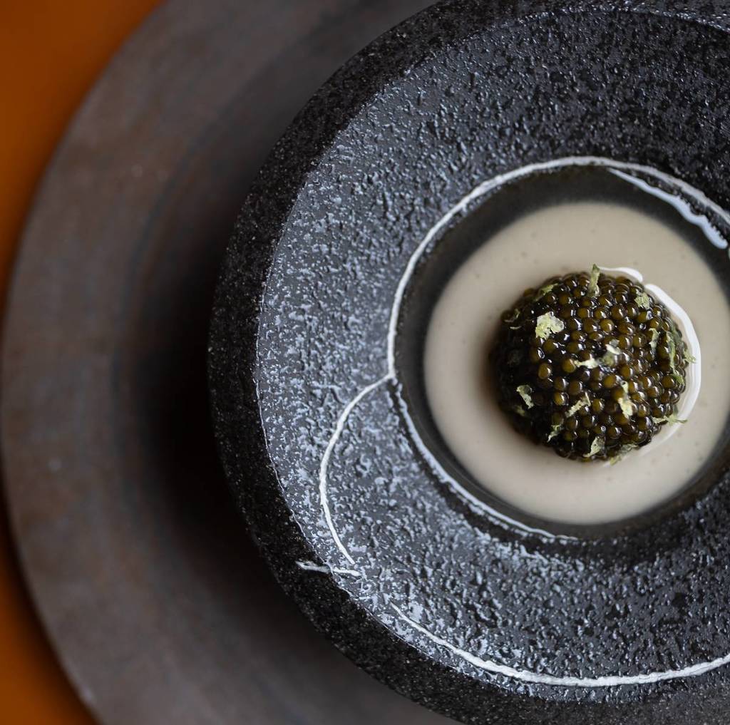 coconut, macadamia and caviar dish at Yiaga