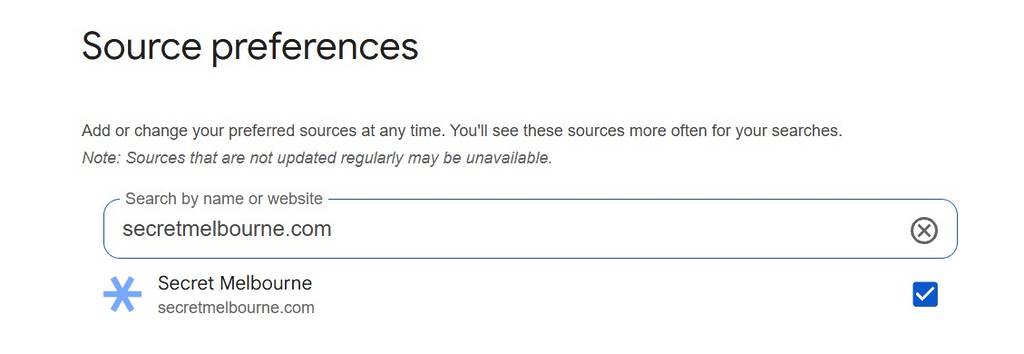 screenshot showing how to add Secret Melbourne to Source Preferences