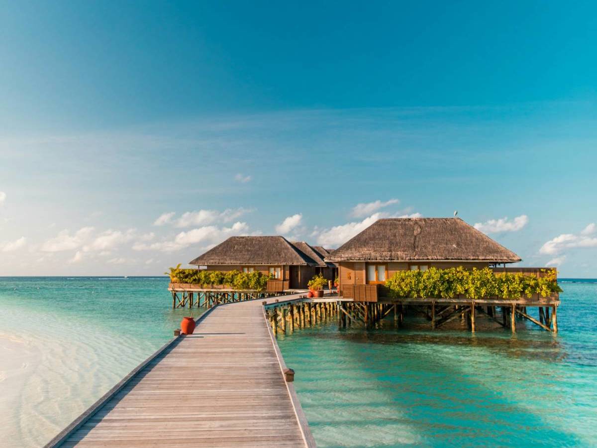 view of pathway to an overwater villa in the Maldives